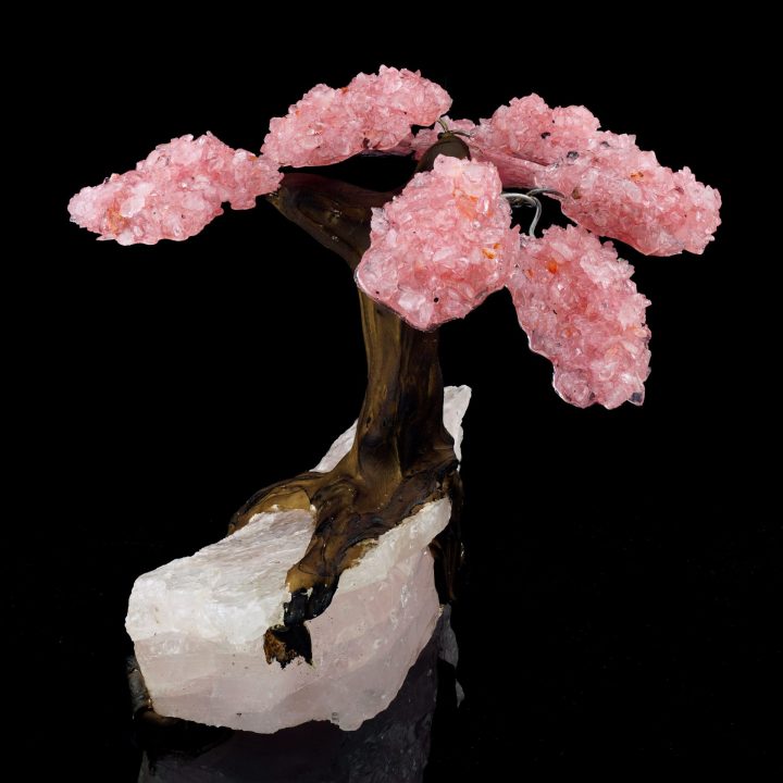 Genuine Rose Quartz Gemstone Tree on Quartz Crystal