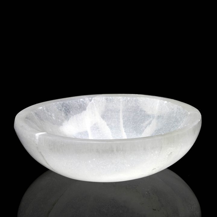 Round Hand-Carved Selenite Dish From Morocco - Image 3