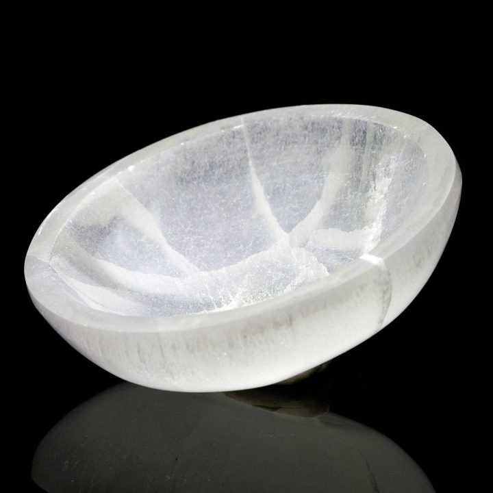Round Hand-Carved Selenite Dish From Morocco - Image 2