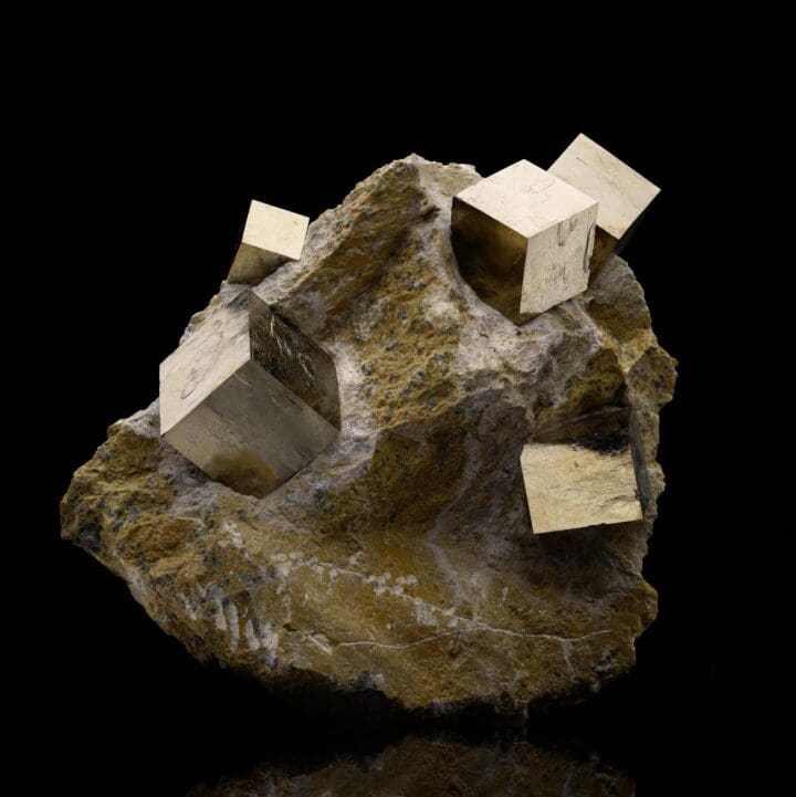 Natural Pyrite Cubes on Matrix From Spain