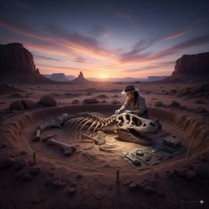 paleontologist discovering a T-Rex