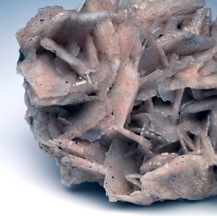 Close-up of Moroccan Barite crystal blades with soft peach color
