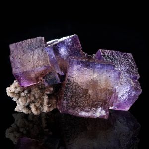 Barite on purple Fluorite crystal cluster from Elmwood Mine