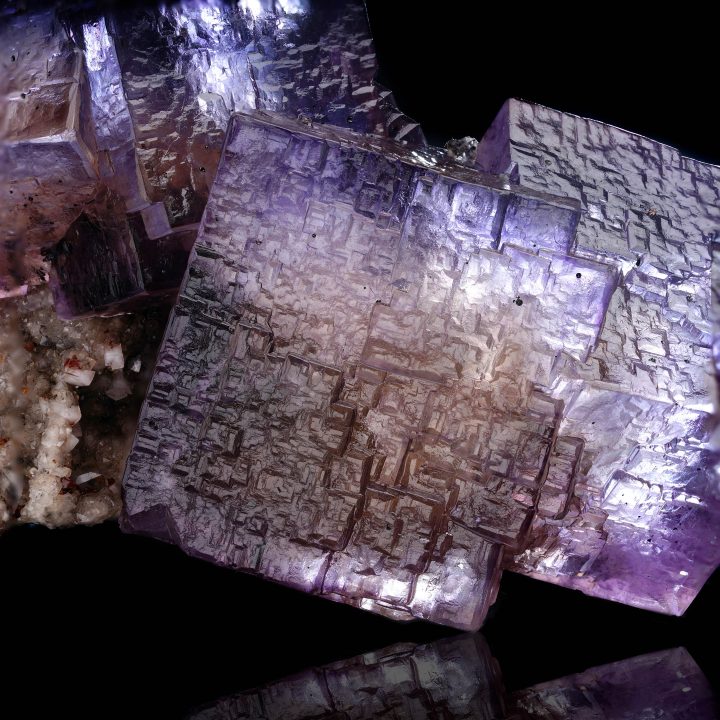 Close-up detail of Barite on Fluorite crystals Elmwood Mine