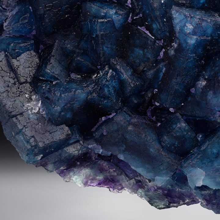Close-up of indigo and violet Fluorite crystals from China