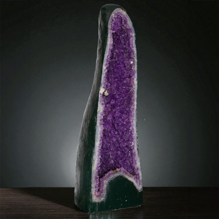 Amethyst cathedral geode with Calcite – alternate side view