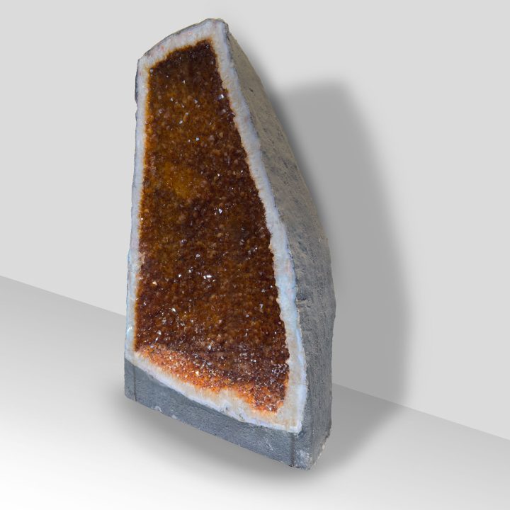 Side view of Citrine Cathedral showing depth and crystal sparkle