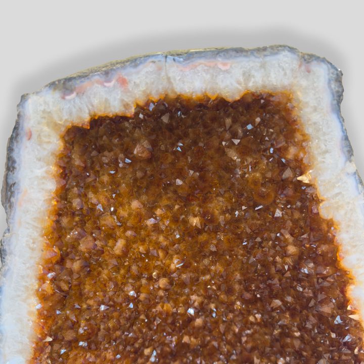 Upper view of Citrine Cathedral geode interior with crystal detail