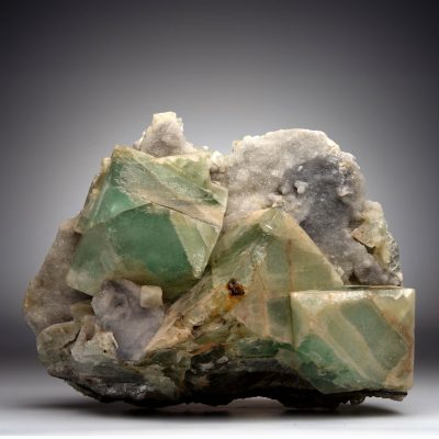Green Fluorite crystals on Quartz matrix from China – large collector mineral specimen
