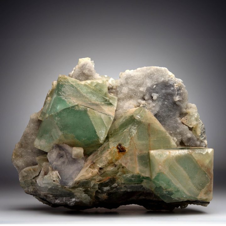 Green Fluorite crystals on Quartz matrix from China – large collector mineral specimen