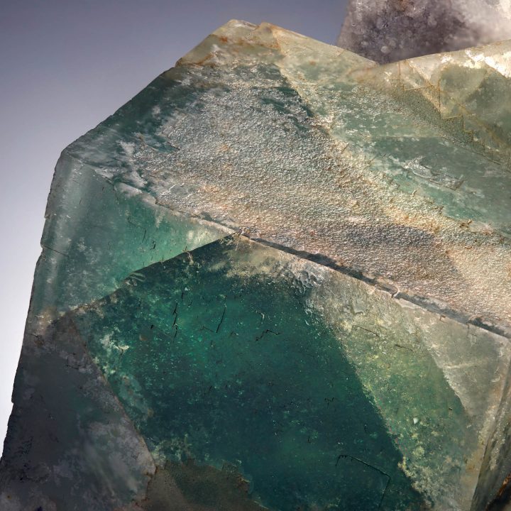 Macro of Green Fluorite crystal on Quartz matrix – Chinese specimen