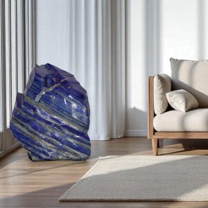 Monumental 500 lb polished Lapis Lazuli freeform. A bold natural stone sculpture and luxury décor statement for refined interiors.
