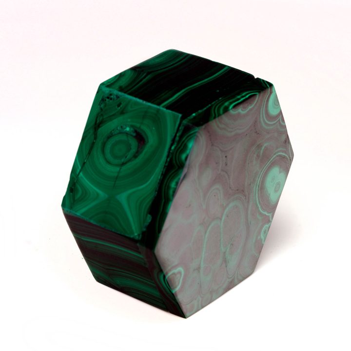 Hexagonal Malachite box shown on side