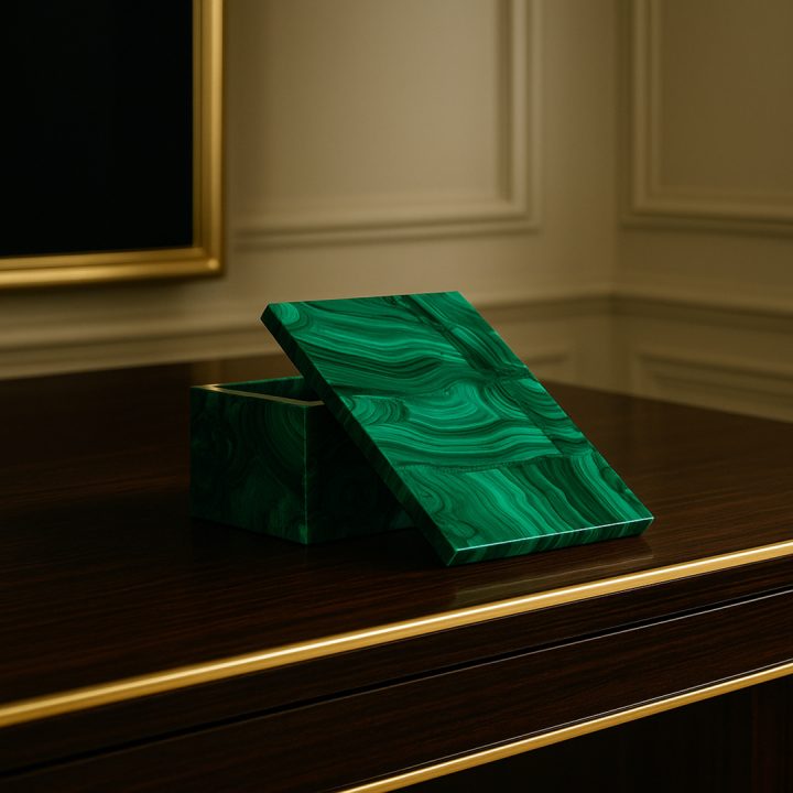 Hand‑Carved Malachite Box – Natural Stone Keepsake Storage