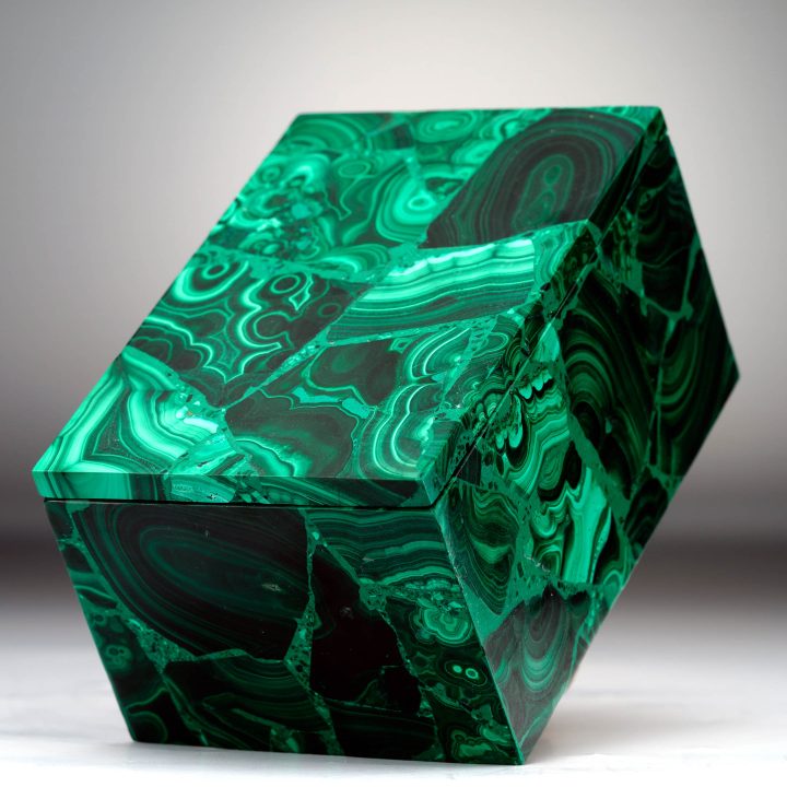 Malachite box with closed lid showing polished surface