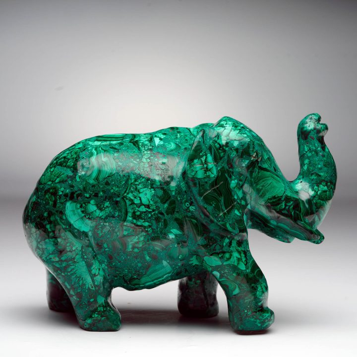 Hand-carved Malachite elephant sculpture