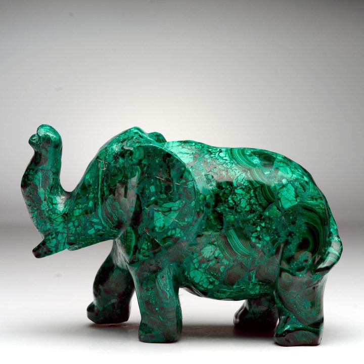 Hand-carved Malachite elephant side view