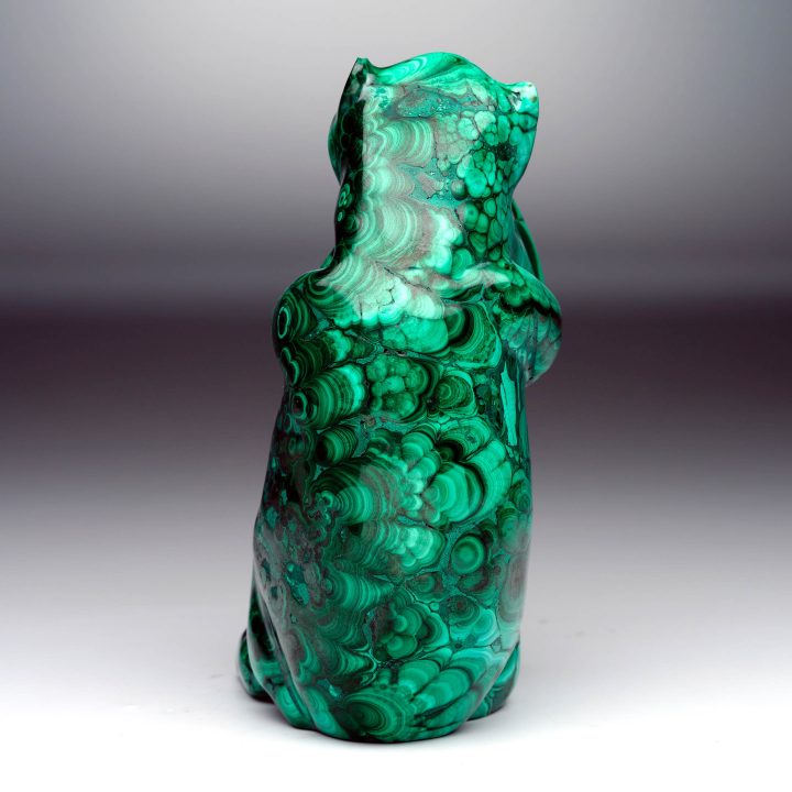 Back angle of polished Malachite monkey carving