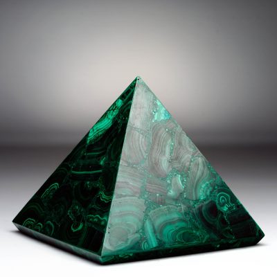 Handcrafted Malachite pyramid with vibrant green banding, 4.18 lb.