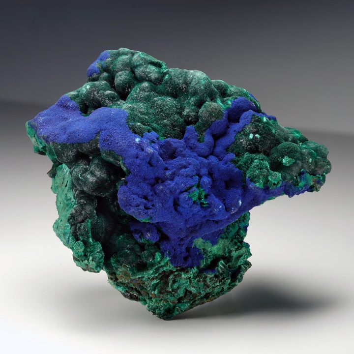 Malachite with Azurite mineral specimen – vibrant blue and green copper minerals