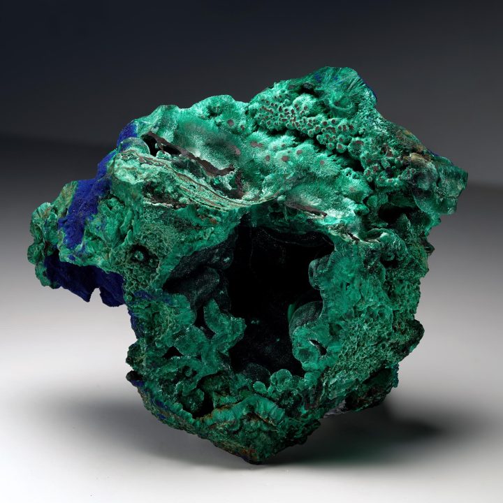 Malachite with Azurite specimen showing natural cavity and banding