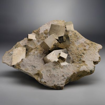Spanish Pyrite cubes on limestone matrix – fine collector’s specimen