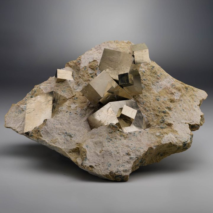 Spanish Pyrite cubes on limestone matrix – fine collector’s specimen