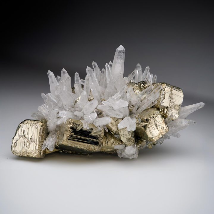 Quartz on Pyrite specimen from Huanzala Mine, Peru – alternate viewQuartz on Pyrite specimen from Huanzala Mine, Peru – alternate view