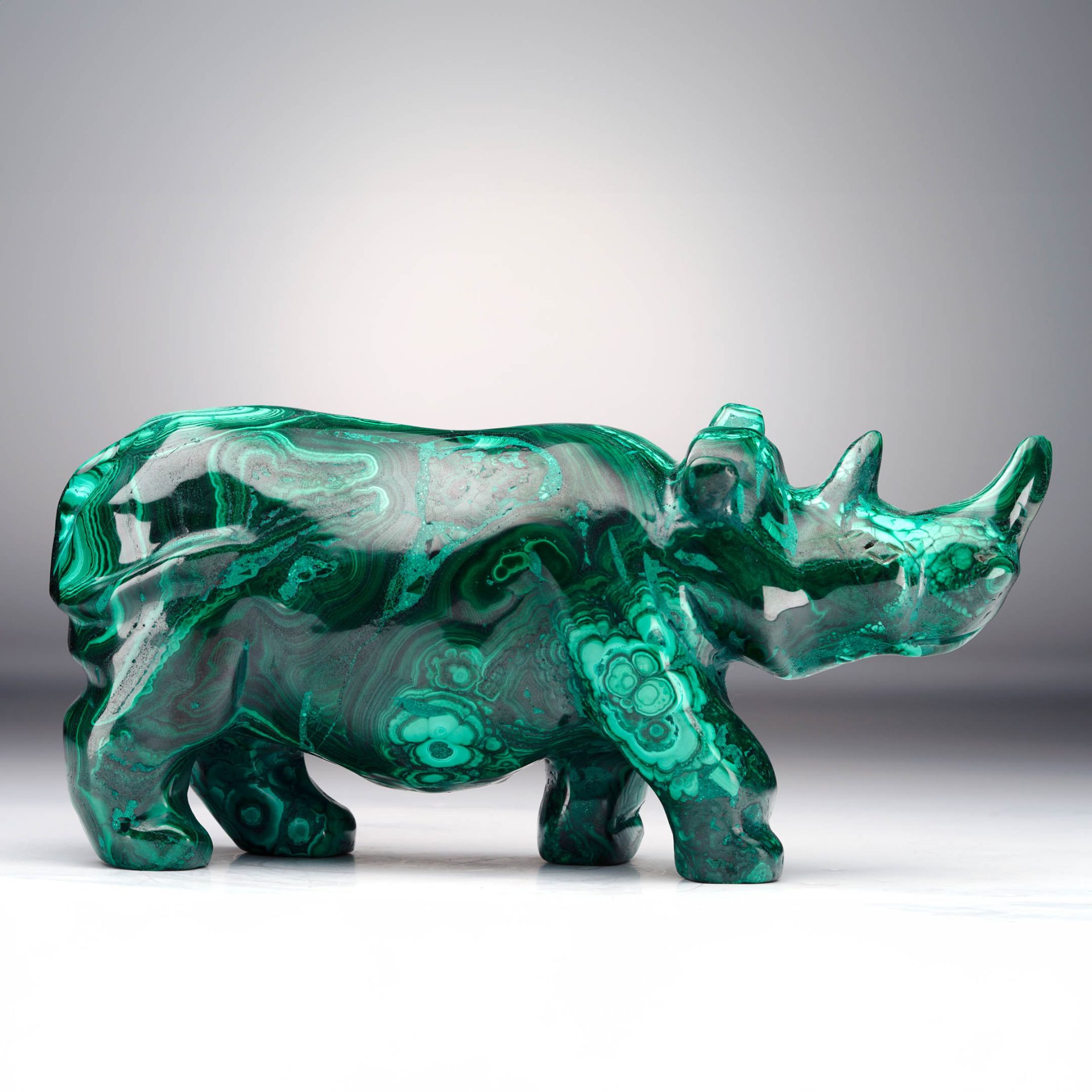 中国　緑石　彫刻 キャンドルスタンド　2体セット Malachite Rhinoceros - Astro West