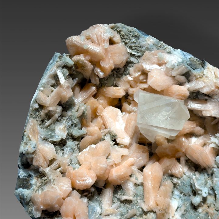 Apophyllite matrix with Calcite and Stilbite crystals