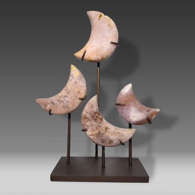 Pink Amethyst moon display sculpture on custom stand