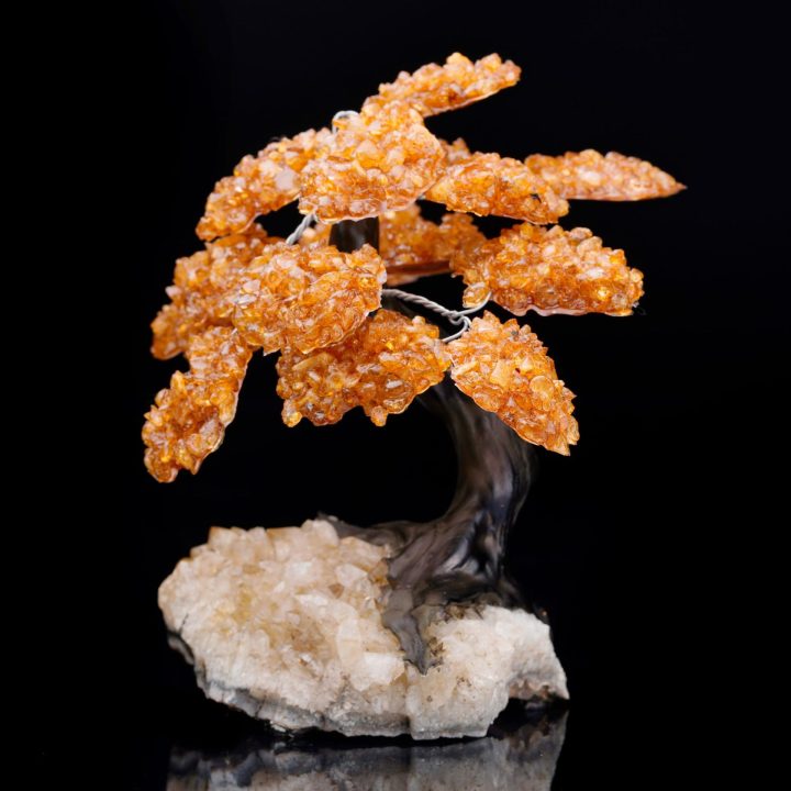 Handcrafted Large Citrine Gem Tree on Natural Cluster Base