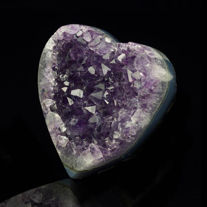 Purple amethyst heart with lustrous crystal cluster from Uruguay