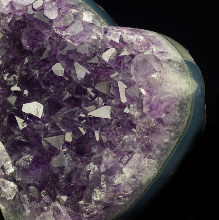 Heart-shaped amethyst geode with vivid purple crystals from Uruguay