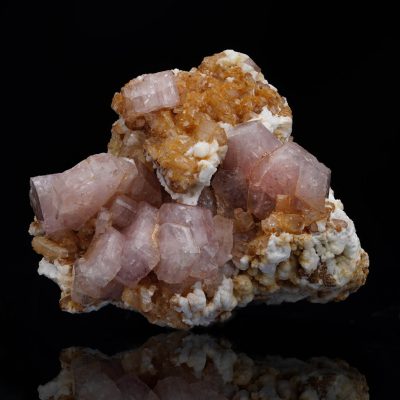 Pink Apatite crystal cluster on matrix from Colombia with soft rose coloration