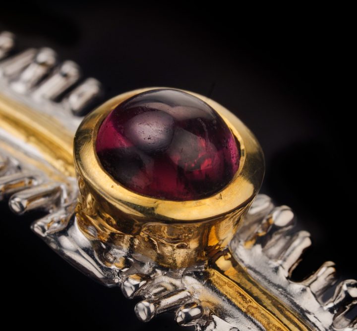 Handmade Sterling Silver Bracelet with Pink Tourmaline and Gold Accents
