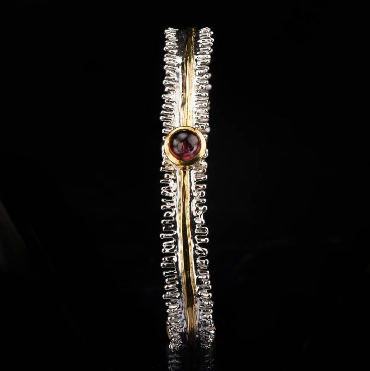 Handmade Sterling Silver Bracelet with Pink Tourmaline and Gold Accents