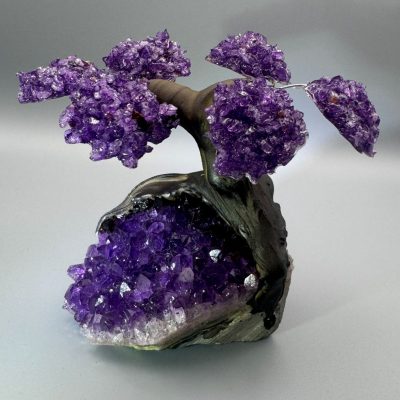 Healing Amethyst Gemstone Tree on Amethyst Crystal Base - Bonsai Home Décor