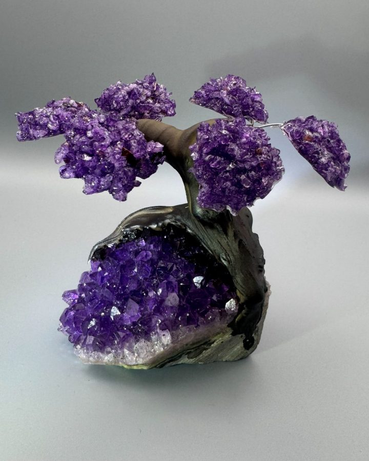 Healing Amethyst Gemstone Tree on Amethyst Crystal Base - Bonsai Home Décor