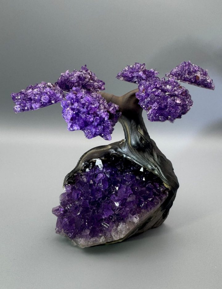 Healing Amethyst Gemstone Tree on Amethyst Crystal Base - Bonsai Home Décor