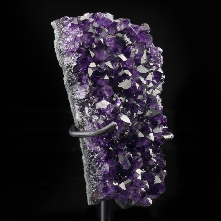 Close-up view of amethyst crystal points showing deep purple quartz formation