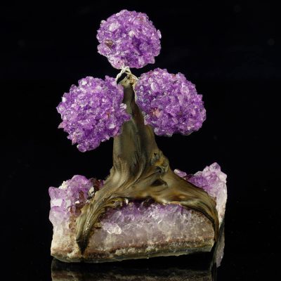 Handcrafted Amethyst Gemstone Tree on Amethyst Base - Crystal Bonsai Design