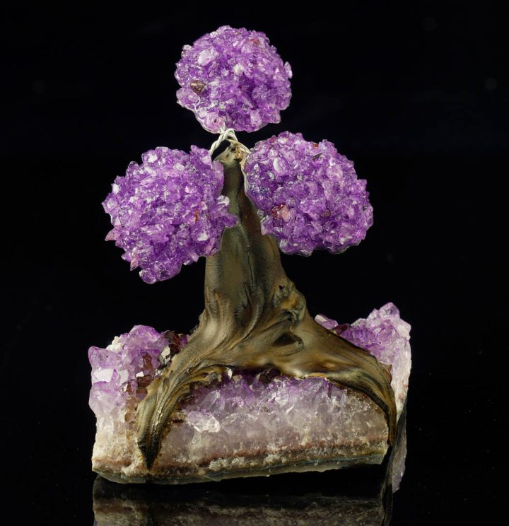 Handcrafted Amethyst Gemstone Tree on Amethyst Base - Crystal Bonsai Design