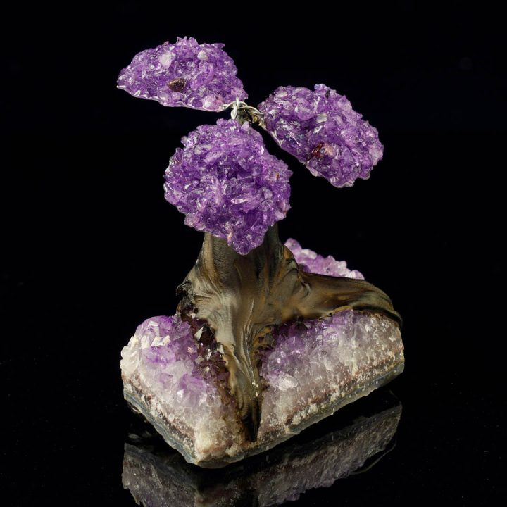 Handcrafted Amethyst Gemstone Tree on Amethyst Base - Crystal Bonsai Design