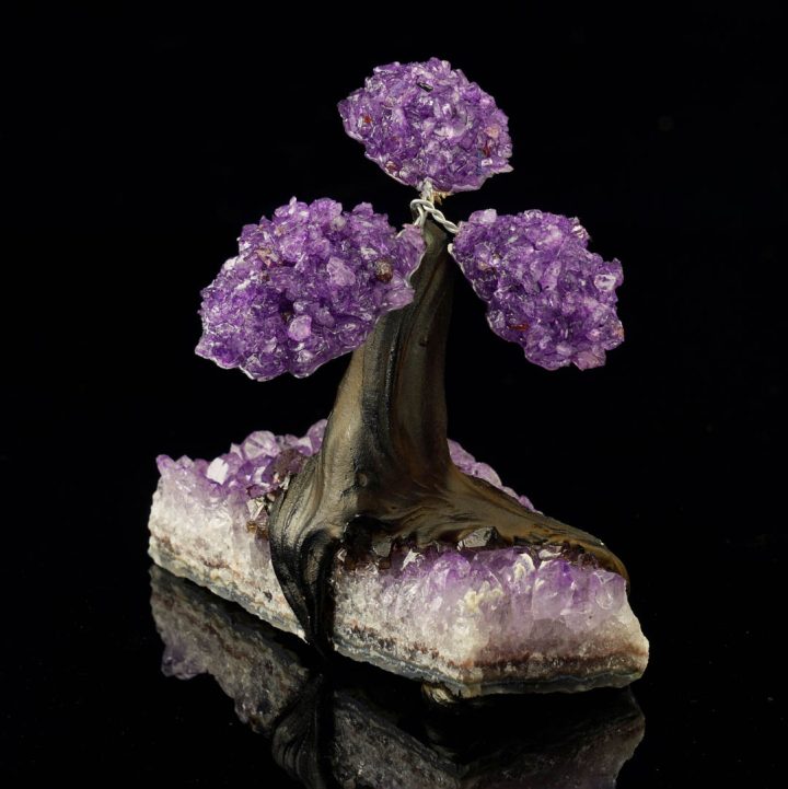 Handcrafted Amethyst Gemstone Tree on Amethyst Base - Crystal Bonsai Design