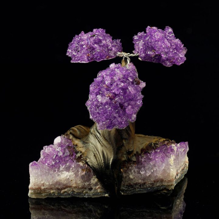 Handcrafted Amethyst Gemstone Tree on Amethyst Base - Crystal Bonsai Design