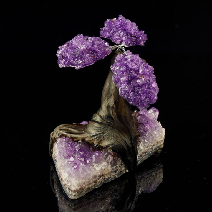Handcrafted Amethyst Gemstone Tree on Amethyst Base - Crystal Bonsai Design