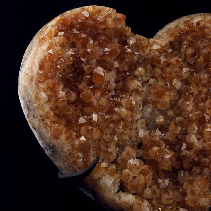 Beautiful Large Hand‑Carved Golden Citrine Heart on Custom Black Stand