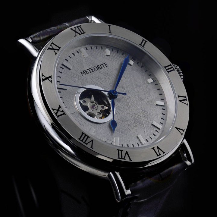 Luxury men’s watch featuring authentic Muonionalusta meteorite dial