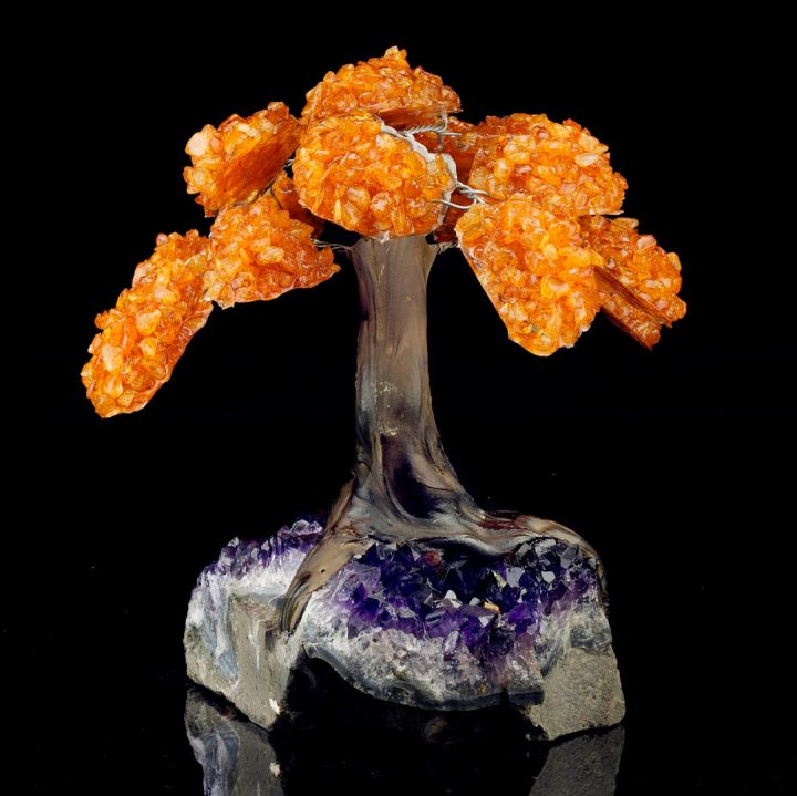 Brighten your space with this Large Genuine Citrine Gemstone Tree on Amethyst Crystal Base - Spiritual Decor. This large decorative display piece combines two powerful gemstones—genuine citrine, known as the “stone of abundance,” and amethyst crystal, celebrated for its calming energy. T